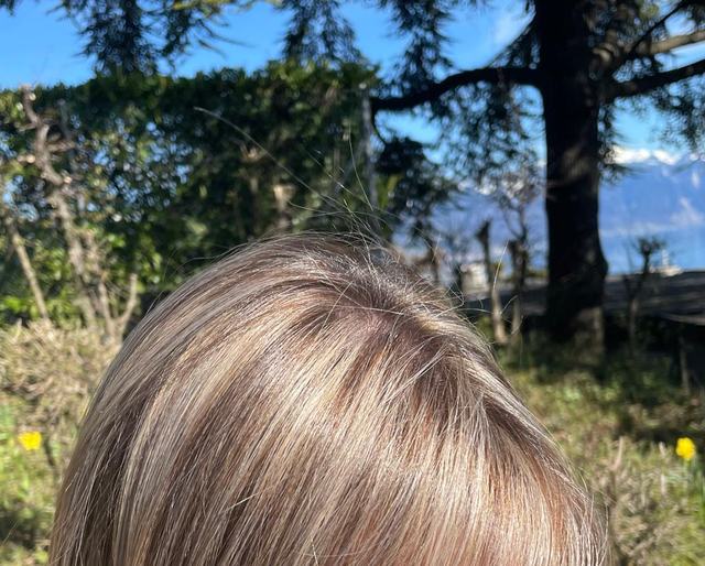 Mèches blond cendré sur cheveux mi-longs châtain clair