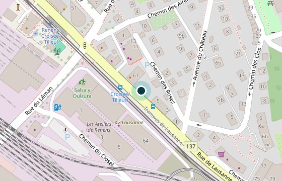 Plan du quartier : l’institut est sur la Rue de Lausanne, à Renens, juste à côté de l’arrêt de tram Croisée / Tilleuls